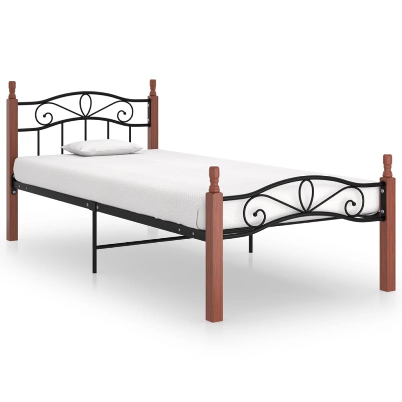 vidaXL Estructura de cama metal y madera maciza de roble 100x200 cm