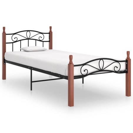vidaXL Estructura de cama metal y madera maciza de roble 100x200 cm