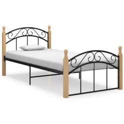 vidaXL Estructura de cama metal y madera maciza de roble 100x200 cm 