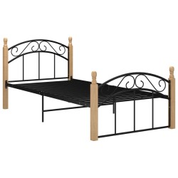 vidaXL Estructura de cama metal y madera maciza de roble 100x200 cm 
