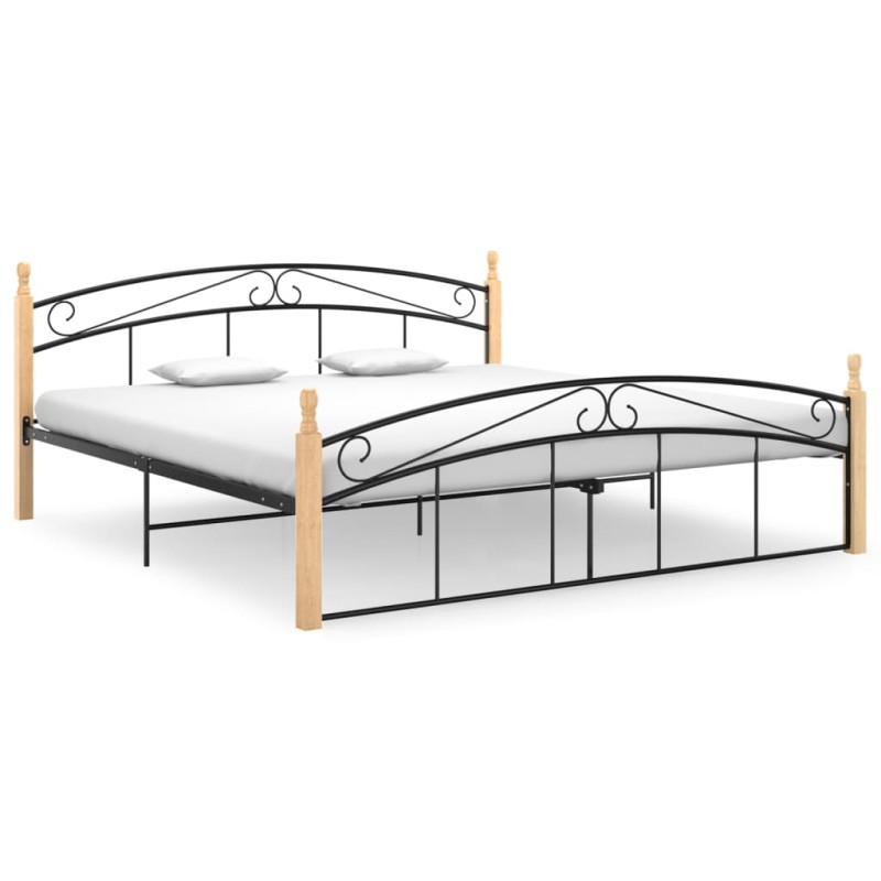 vidaXL Estructura de cama metal y madera maciza de roble 180x200 cm vidaXL Estructura de cama metal y madera maciza de roble 180x200 cm