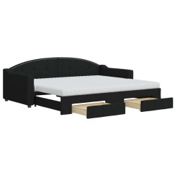 vidaXL Sofá cama nido con cajones tela negro 90x200 cm
