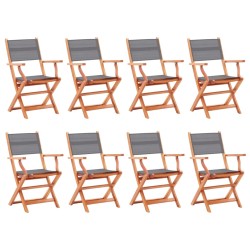 vidaXL Sillas jardín plegables 8 uds madera eucalipto textilene gris