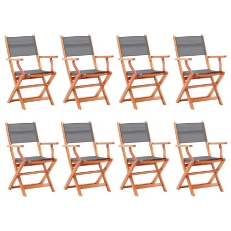 vidaXL Sillas jardín plegables 8 uds madera eucalipto textilene gris