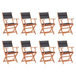 vidaXL Sillas jardín plegables 8 uds madera eucalipto textilene negro
