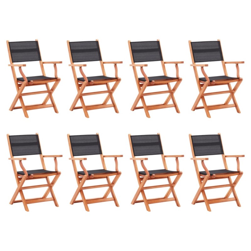 vidaXL Sillas jardín plegables 8 uds madera eucalipto textilene negro vidaXL Sillas jardín plegables 8 uds madera eucalipto textilene negro