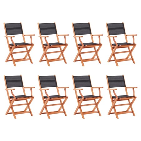 vidaXL Sillas jardín plegables 8 uds madera eucalipto textilene negro