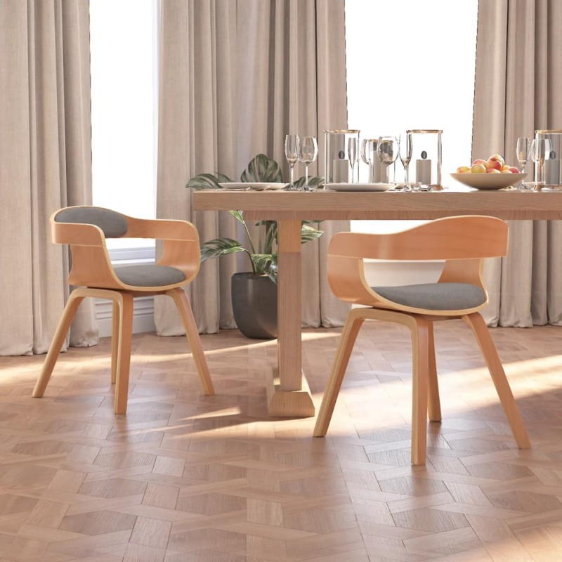 vidaXL Sillas de comedor 2 uds madera curvada y tela gris taupe vidaXL Sillas de comedor 2 uds madera curvada y tela gris taupe