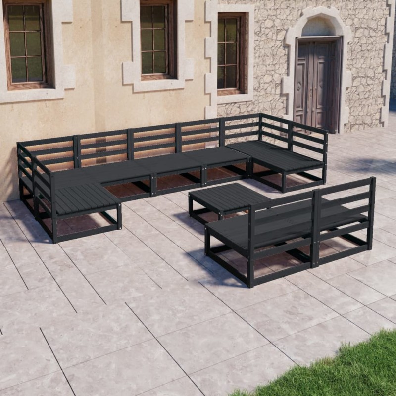 vidaXL Juego de muebles de jardín 10 piezas madera maciza de pino vidaXL Juego de muebles de jardín 10 piezas madera maciza de pino