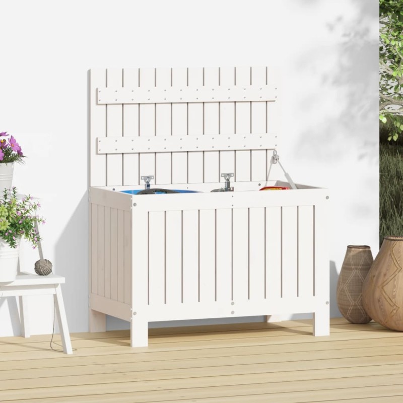 vidaXL Caja de almacenaje jardín madera de pino blanco 76x42,5x54 cm vidaXL Caja de almacenaje jardín madera de pino blanco 76x42,5x54 cm