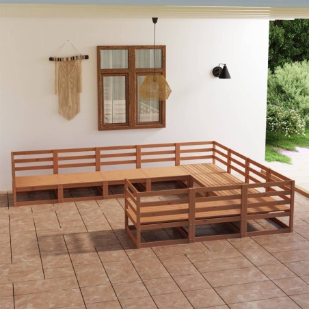vidaXL Juego de muebles de jardín 10 piezas madera maciza de pino