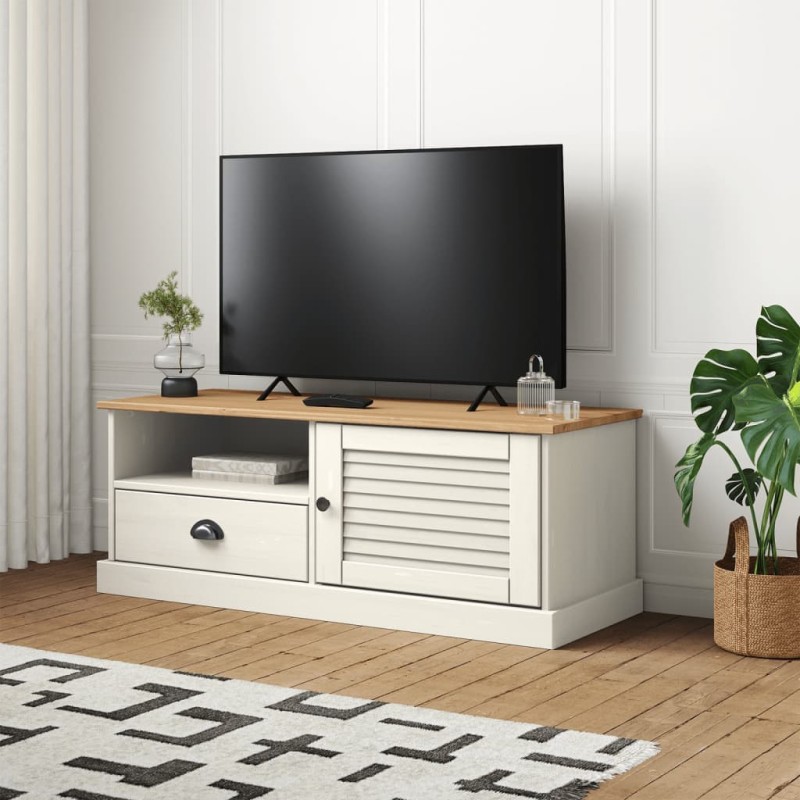 vidaXL Mueble para TV VIGO madera maciza de pino blanco 106x40x40 cm