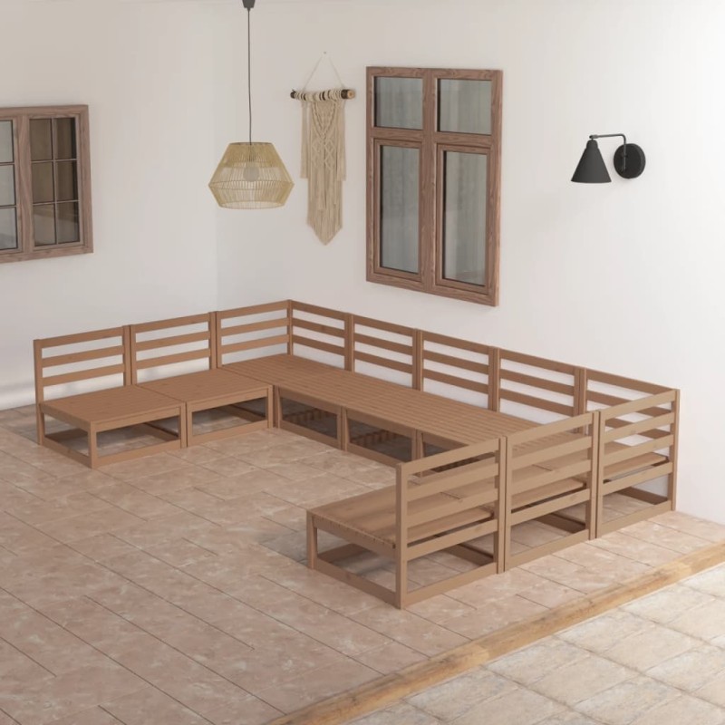 vidaXL Juego de muebles de jardín 9 piezas madera maciza de pino vidaXL Juego de muebles de jardín 9 piezas madera maciza de pino