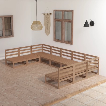 vidaXL Juego de muebles de jardín 9 piezas madera maciza de pino