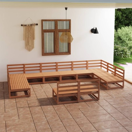 vidaXL Juego de muebles de jardín 12 piezas madera maciza de pino
