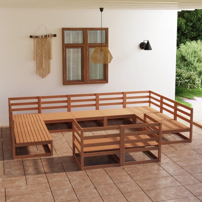vidaXL Juego de muebles de jardín 11 piezas madera maciza de pino vidaXL Juego de muebles de jardín 11 piezas madera maciza de pino