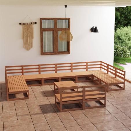 vidaXL Juego de muebles de jardín 13 piezas madera maciza de pino