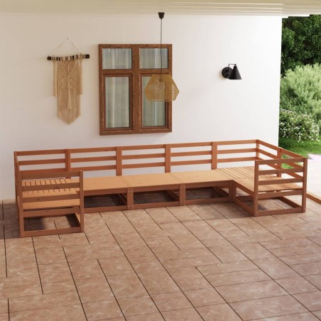 vidaXL Juego de muebles de jardín 7 piezas madera maciza de pino