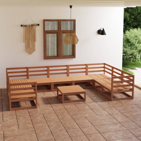 vidaXL Juego de muebles de jardín 10 piezas madera maciza de pino