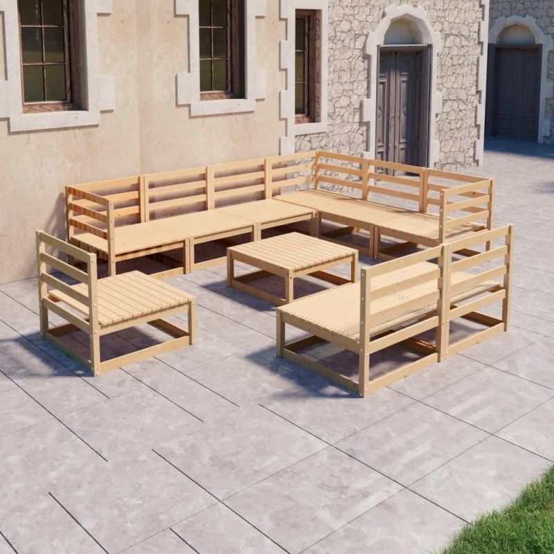 vidaXL Juego de muebles de jardín 10 piezas madera maciza de pino vidaXL Juego de muebles de jardín 10 piezas madera maciza de pino