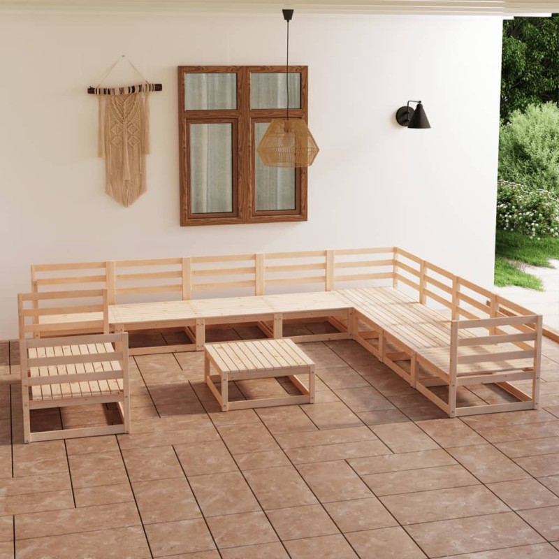 vidaXL Juego de muebles de jardín 11 piezas madera maciza de pino