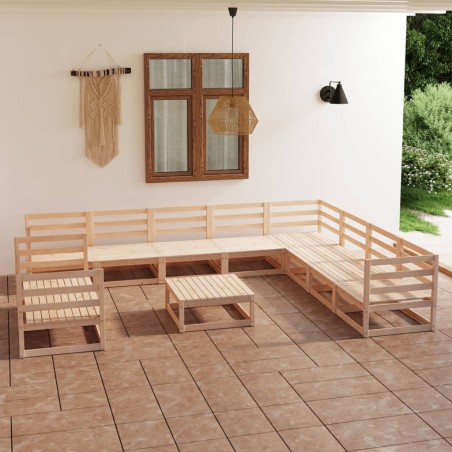 vidaXL Juego de muebles de jardín 11 piezas madera maciza de pino