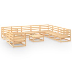 vidaXL Juego de muebles de jardín 11 piezas madera maciza de pino