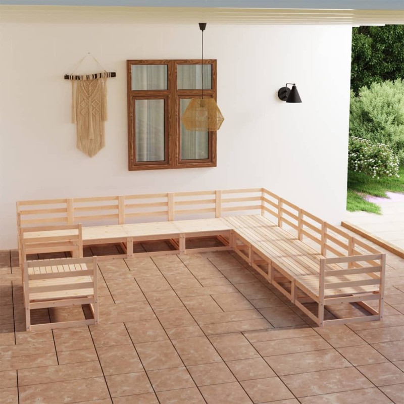 vidaXL Juego de muebles de jardín 11 piezas madera maciza de pino vidaXL Juego de muebles de jardín 11 piezas madera maciza de pino