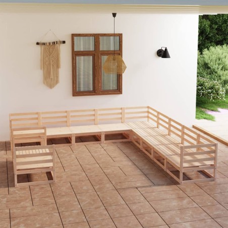 vidaXL Juego de muebles de jardín 11 piezas madera maciza de pino