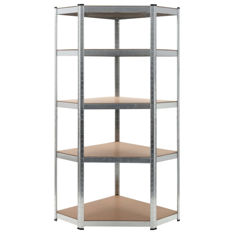 vidaXL Estantería esquina 5 niveles madera contrachapada y acero plata vidaXL Estantería esquina 5 niveles madera contrachapada y acero plata