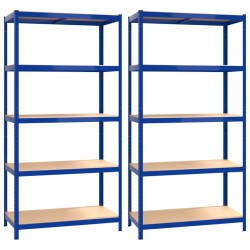 vidaXL Estantería 5 niveles 2 uds acero y madera contrachapada azul