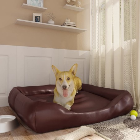 vidaXL Cama para perros de cuero sintético marrón 105x80x25 cm