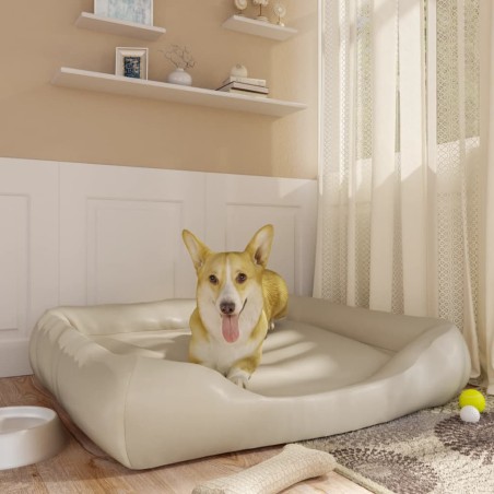 vidaXL Cama para perros de cuero sintético beige 105x80x25 cm