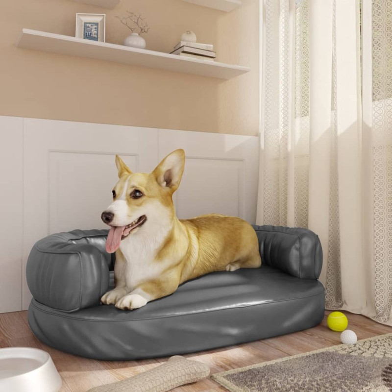 vidaXL Cama para perros de espuma cuero sintético gris 60x42 cm vidaXL Cama para perros de espuma cuero sintético gris 60x42 cm