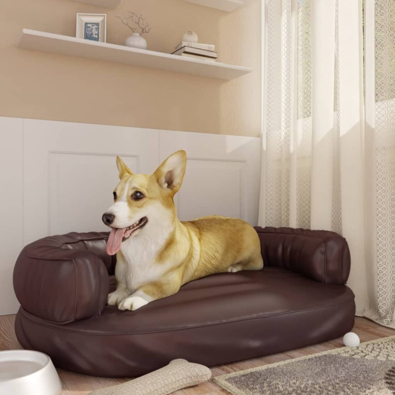 vidaXL Cama para perros de espuma cuero sintético marrón 88x65 cm vidaXL Cama para perros de espuma cuero sintético marrón 88x65 cm