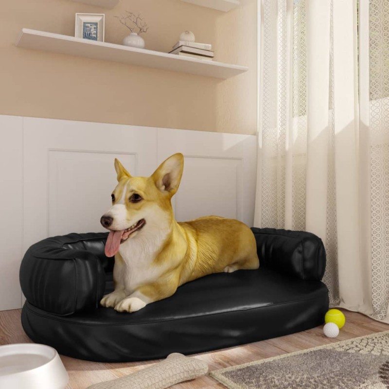 vidaXL Cama para perros de espuma cuero sintético negro 75x53 cm