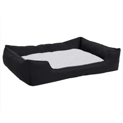 vidaXL Cama de perro felpa apariencia de lino negra y blanca