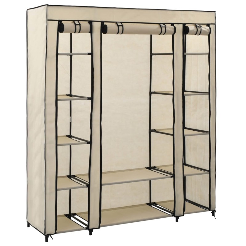 vidaXL Armario con compartimentos y varillas tela crema 150x45x176 cm vidaXL Armario con compartimentos y varillas tela crema 150x45x176 cm