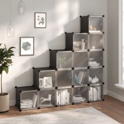 vidaXL Estantería de cubos con 15 compartimentos y puertas PP negro