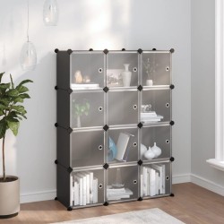 vidaXL Estantería de cubos con 12 compartimentos y puertas PP negro