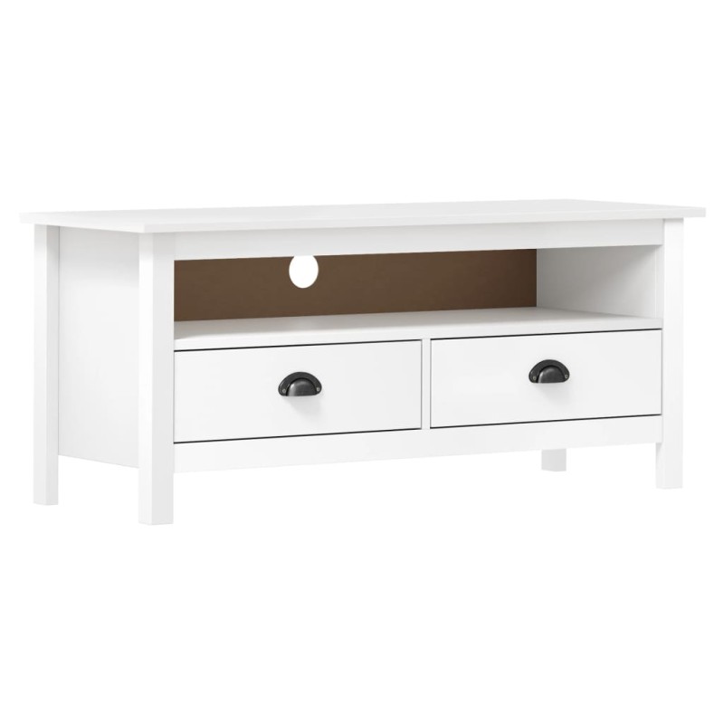 vidaXL Mueble de TV Hill madera maciza de pino blanco 110x40x47 cm vidaXL Mueble de TV Hill madera maciza de pino blanco 110x40x47 cm