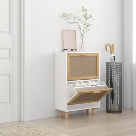 vidaXL Zapatero madera contrachapada blanco ratán natural 52x25x80 cm