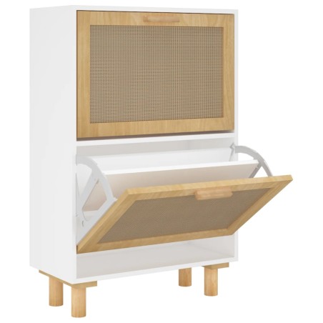 vidaXL Zapatero madera contrachapada blanco ratán natural 52x25x80 cm