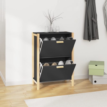 vidaXL Mueble zapatero madera contrachapada negro 57,5x33x80 cm