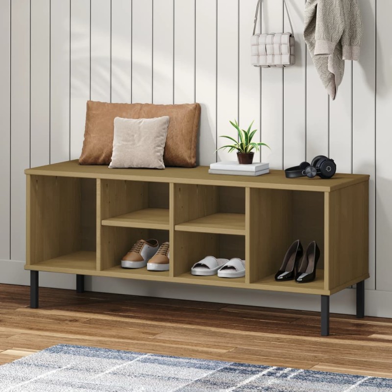 vidaXL Zapatero patas de metal OSLO madera maciza marrón 106x35x45 cm vidaXL Zapatero patas de metal OSLO madera maciza marrón 106x35x45 cm