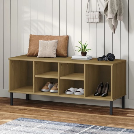 vidaXL Zapatero patas de metal OSLO madera maciza marrón 106x35x45 cm