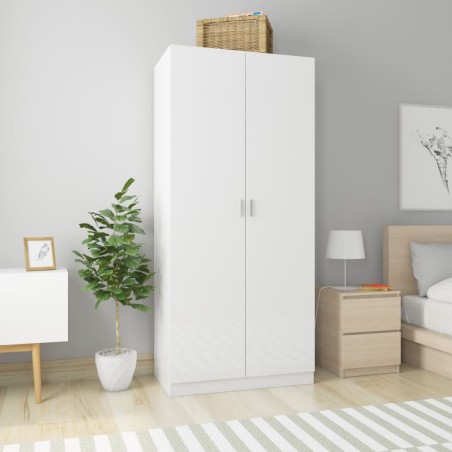 vidaXL Armario de madera contrachapada blanco brillo 90x52x200 cm