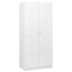 vidaXL Armario de madera contrachapada blanco brillo 90x52x200 cm