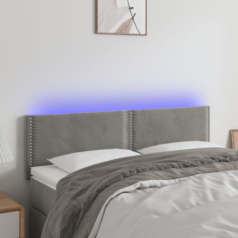 vidaXL Cabecero con LED de terciopelo gris claro 144x5x78/88 cm vidaXL Cabecero con LED de terciopelo gris claro 144x5x78/88 cm