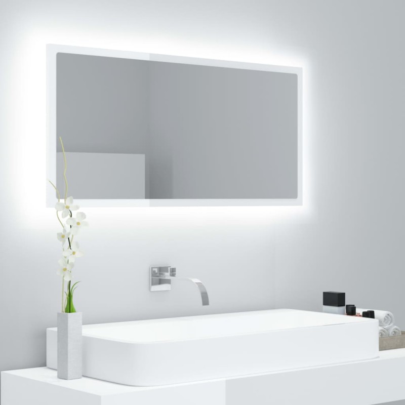 vidaXL Espejo de baño LED crílico blanco brillo 90x8,5x37 cm vidaXL Espejo de baño LED crílico blanco brillo 90x8,5x37 cm